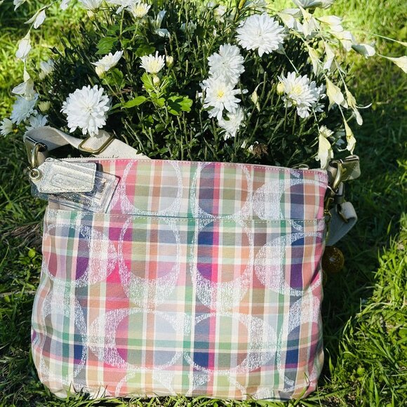 Coach Poppy Daisy Madras Pastel Tartan Plaid Crossbody Purse - Picture 6 of 16
